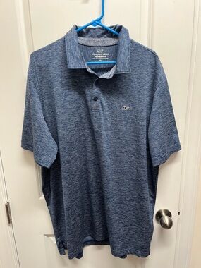 Vineyard Vines Performance Men’s XL Polo Shirt Blue Heathered Stripe Golf Top